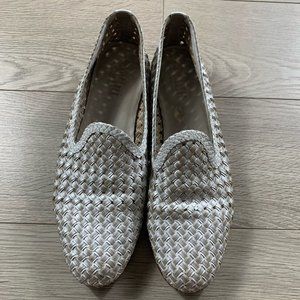 Pertini White Silver Leather Woven Loafer Flats